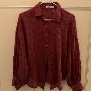 Pull & Bear Women’s Burgundy Embroidered Polka Dot Blouse